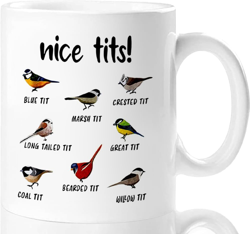 Nice Tits Bird Mug, Funny Birds Coffee Mugs, Gifts for Bird Lovers Women Men - 11 Oz