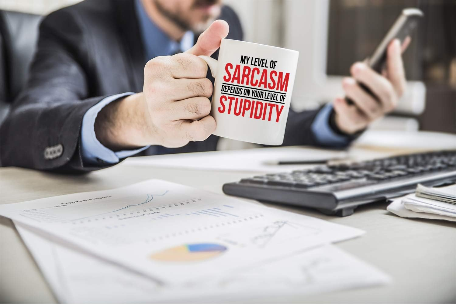 My Level Of Sarcasm Depends on Funny Ceramic Sarcastic, Inspirational Desk Decor For the Office Coffee Mug, Best Boss Gag Novelty For Women Men - 11oz - White
