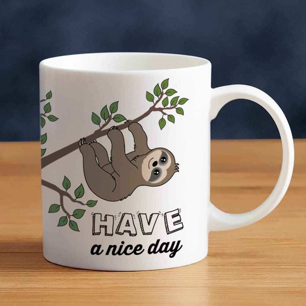 Cute Sloth Gifts Nope Not Today Funny Coffee Mug Have A Nice Day Ceramic Tea Cup 11oz, Kawaii Birthday Present for Men Women Wife Husband Daughter Friends