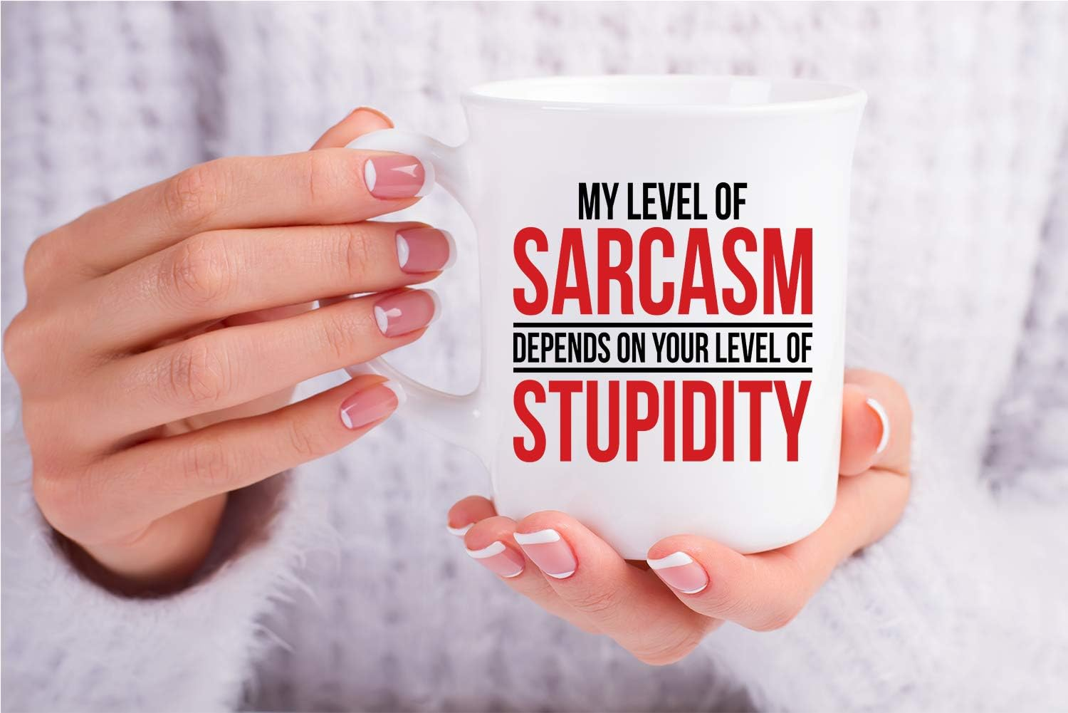 My Level Of Sarcasm Depends on Funny Ceramic Sarcastic, Inspirational Desk Decor For the Office Coffee Mug, Best Boss Gag Novelty For Women Men - 11oz - White