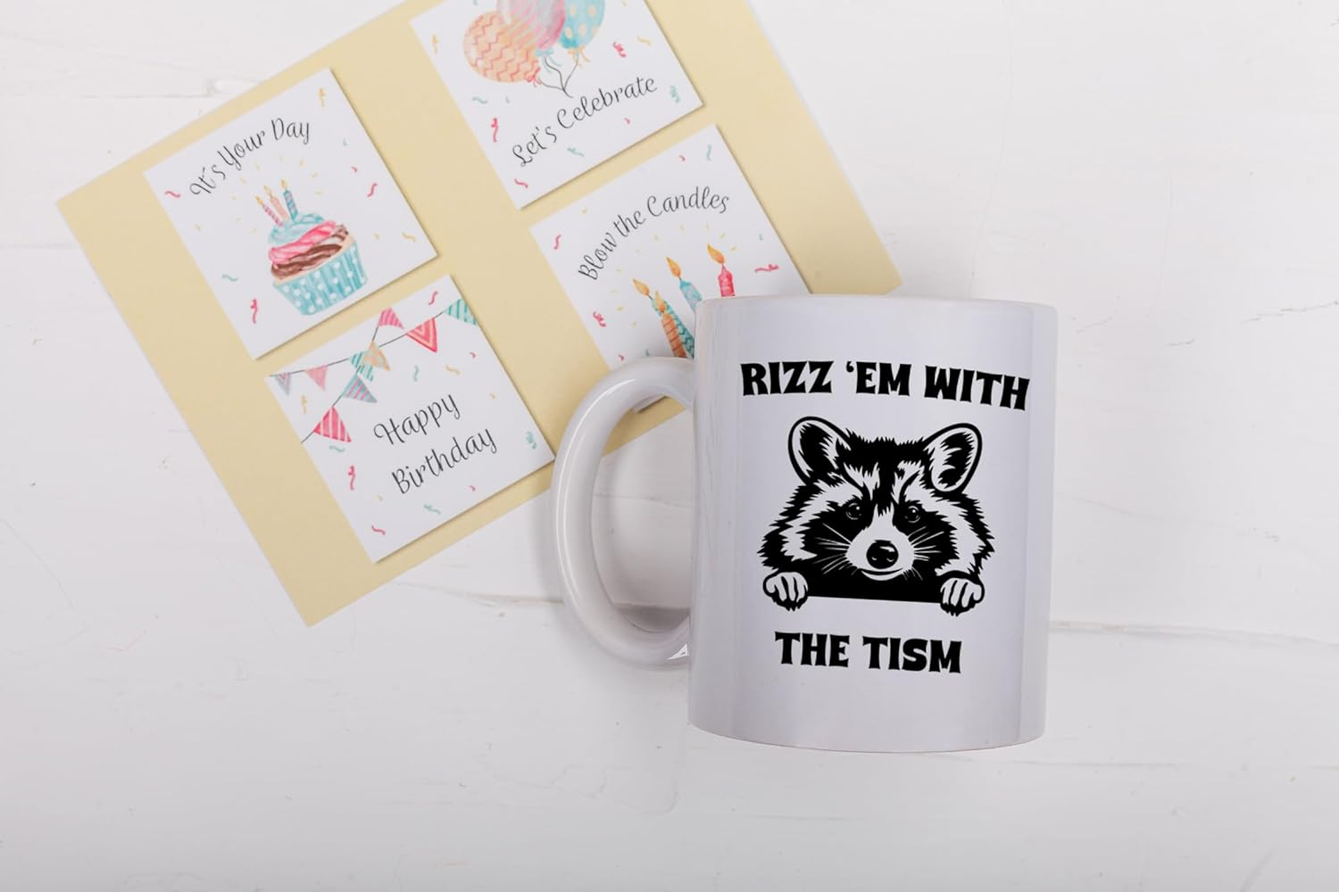 Rizz 'Em With The Tism Mug - Funny Raccoon Meme Gag Gifts For For Men Women Boyfriend Girlfriend - Autism Awareness Birthday Present For Him Her Best Friend - 11oz White Coffee Tea Cup