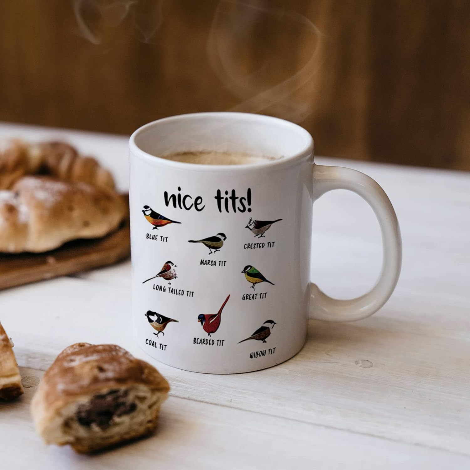 Nice Tits Bird Mug, Funny Birds Coffee Mugs, Gifts for Bird Lovers Women Men - 11 Oz