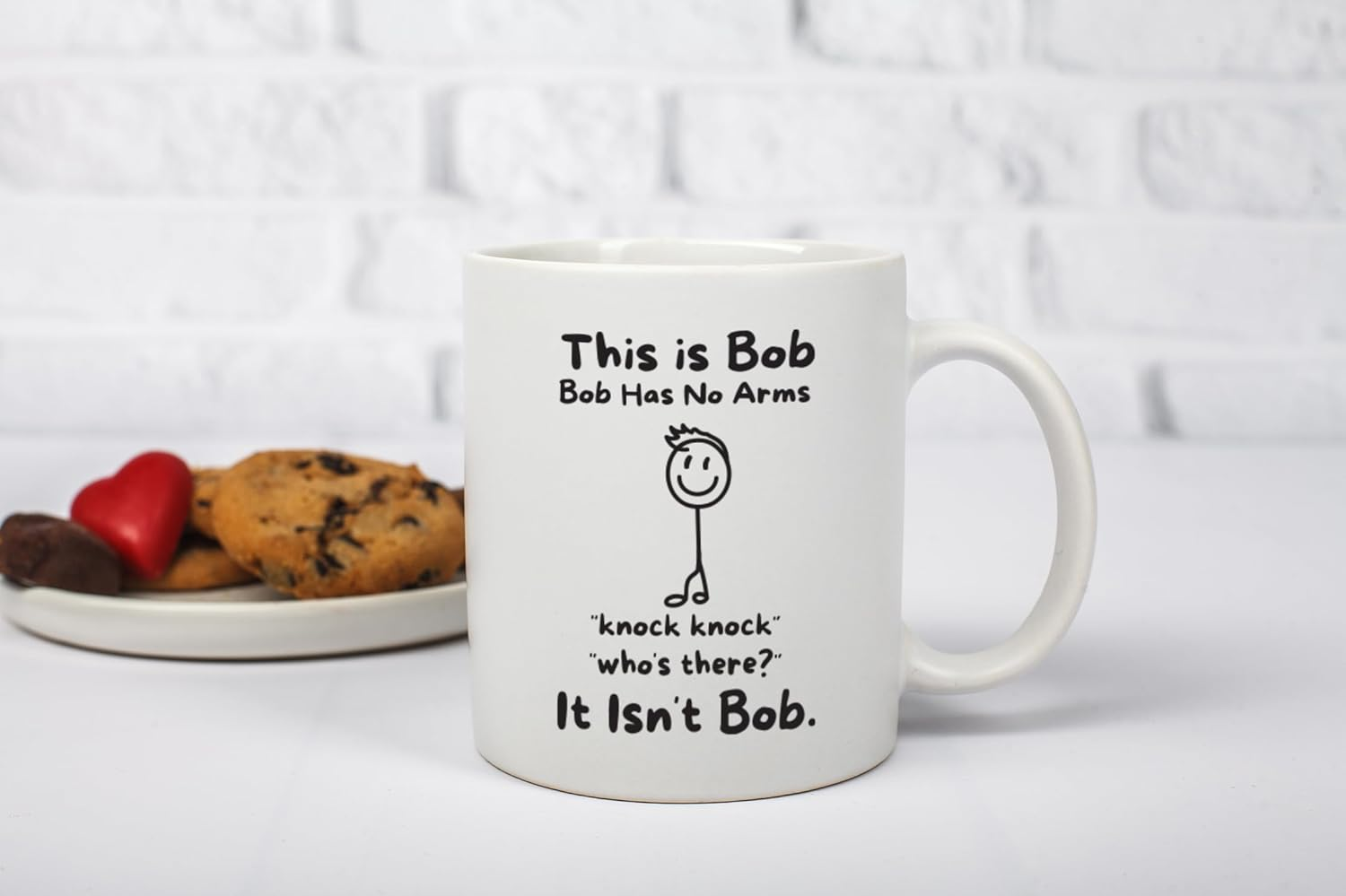 This Is Bob Funny Stickman Figure Coffee Mug - Bob Has No Arms Adult Humor Mug for Him Husband Boyfriend Gift Idea - Hilarious Birthday Presents for Office Coworker or Dad - 11 oz White Novelty Cup