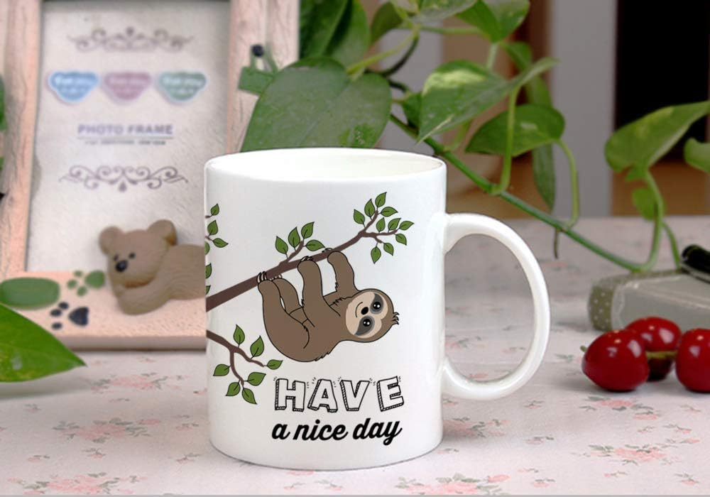 Cute Sloth Gifts Nope Not Today Funny Coffee Mug Have A Nice Day Ceramic Tea Cup 11oz, Kawaii Birthday Present for Men Women Wife Husband Daughter Friends