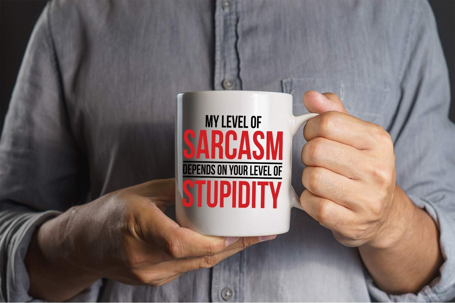 My Level Of Sarcasm Depends on Funny Ceramic Sarcastic, Inspirational Desk Decor For the Office Coffee Mug, Best Boss Gag Novelty For Women Men - 11oz - White