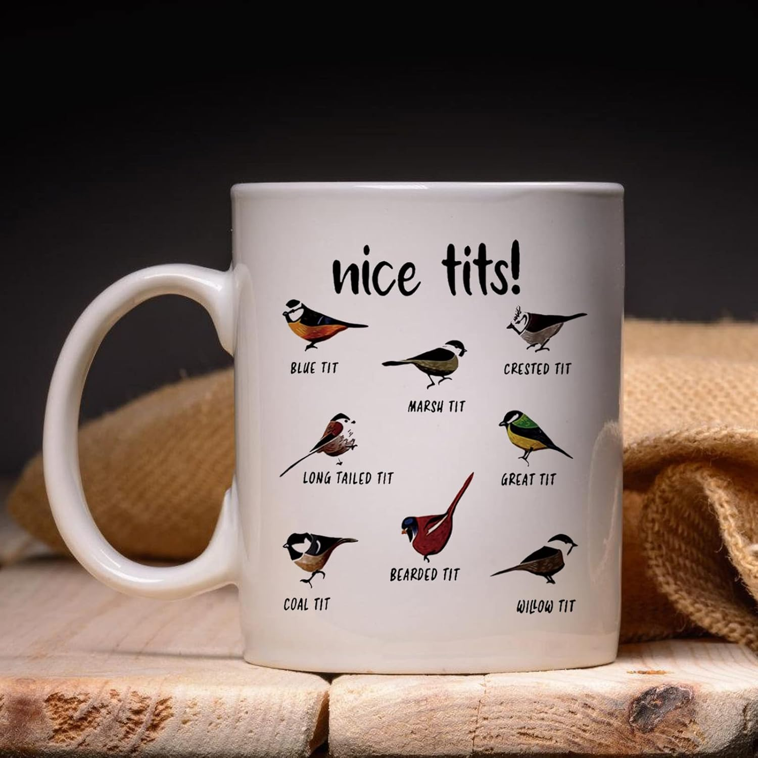 Nice Tits Bird Mug, Funny Birds Coffee Mugs, Gifts for Bird Lovers Women Men - 11 Oz